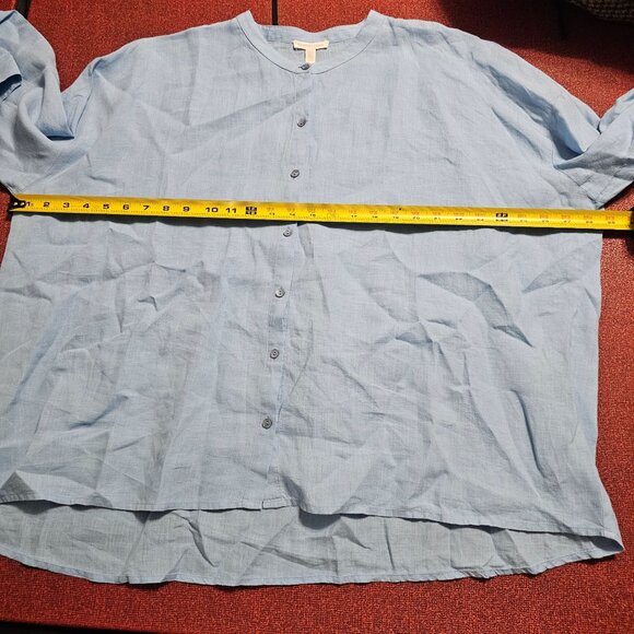 Eileen‎ Fisher Organic Linen Button-Up Shirt L Light Blue Ethical Lagenlook - Picture 7 of 9